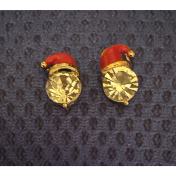 Golden Santa Hat Earrings Pierced Studs Earrings - Picture 3 of 4
